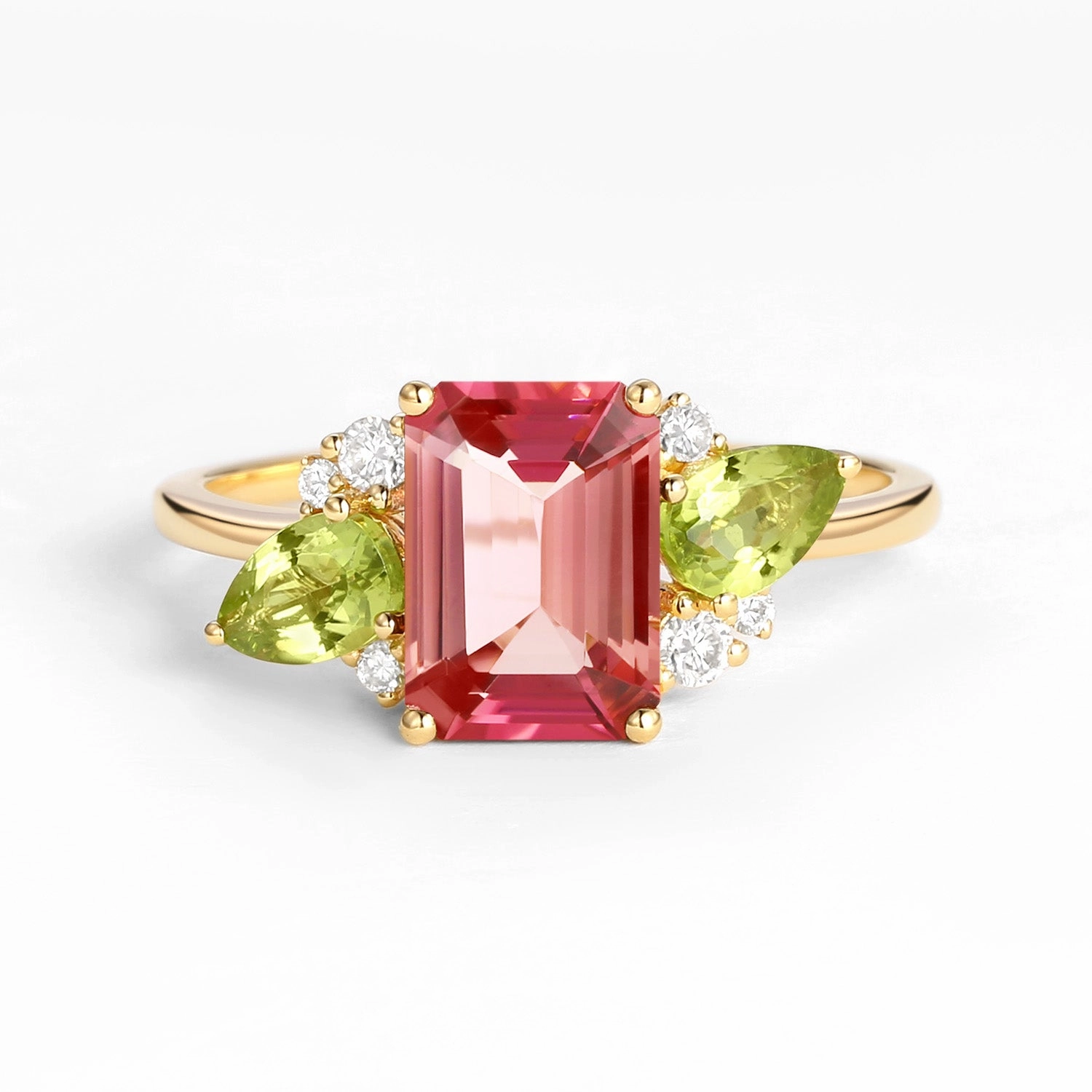 Stunning Style 3.0ct Emerald Cut Pink Tourmaline Floral Inspired Ring