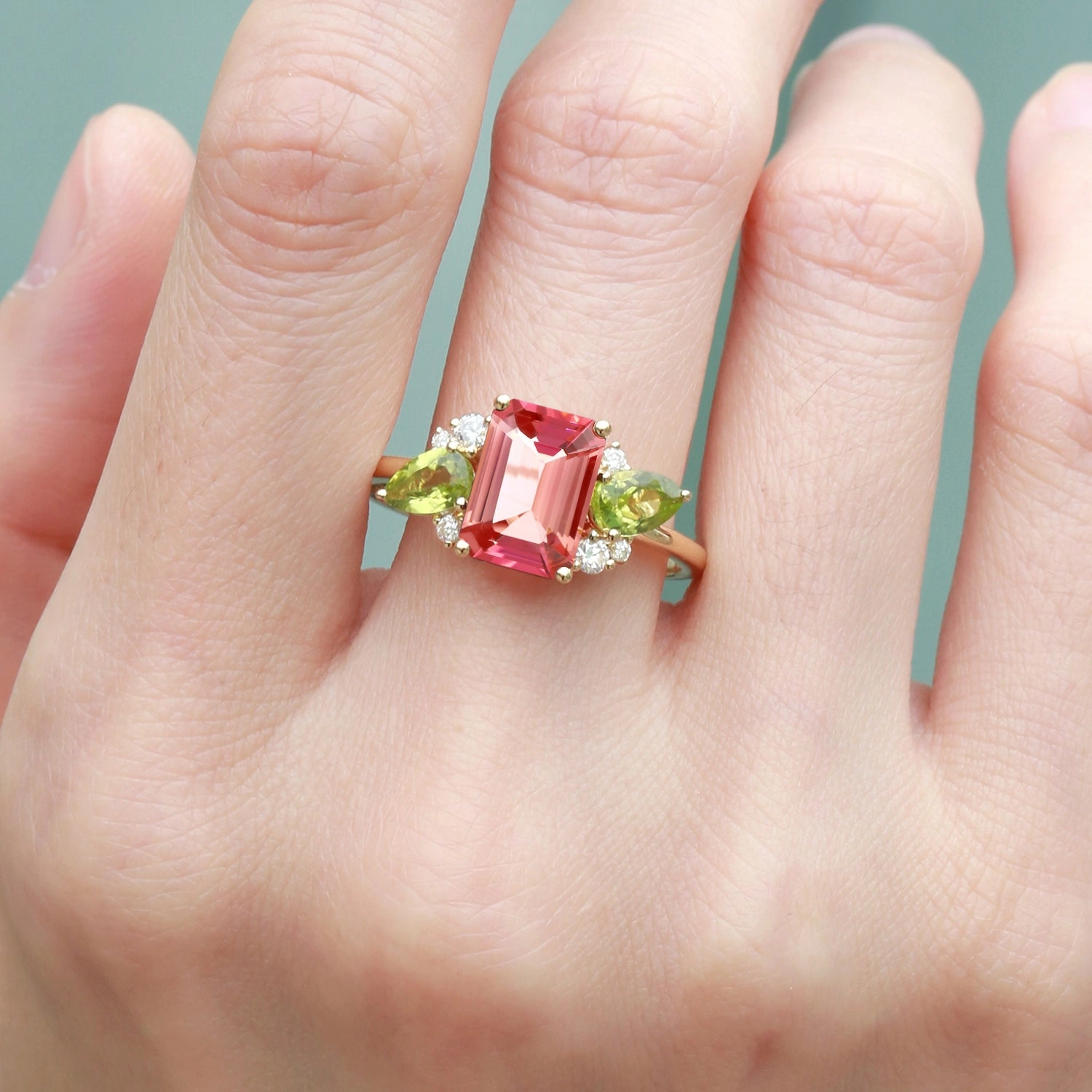 Chic Accessory 3.0ct Emerald Cut Pink Tourmaline Floral Inspired Ring