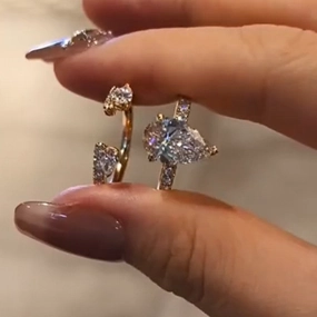 3.0Ct Pear Cut Insert Wedding Ring Set With Open Engagement Ring Enhancer Photo Ready