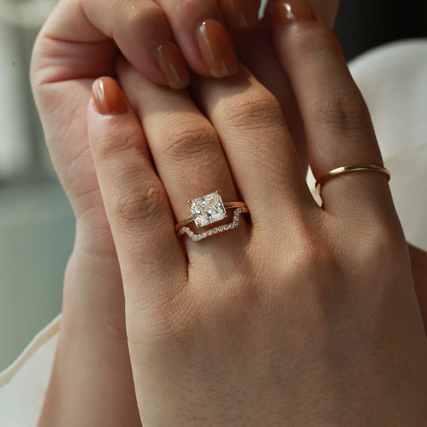 3.0ct Radiant Cut Moissanite Solitaire Ring Set 2pcs Simple Luxe