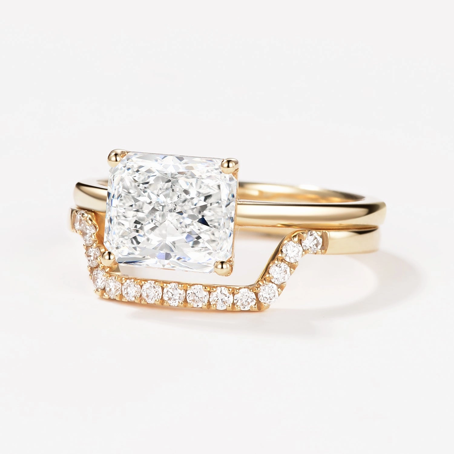 3.0ct Radiant Cut Moissanite Solitaire Ring Set 2pcs Sleek Look