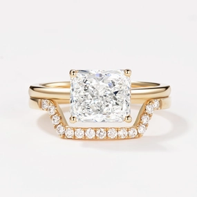 3.0ct Radiant Cut Moissanite Solitaire Ring Set 2pcs Everyday Gift Gifting Ready