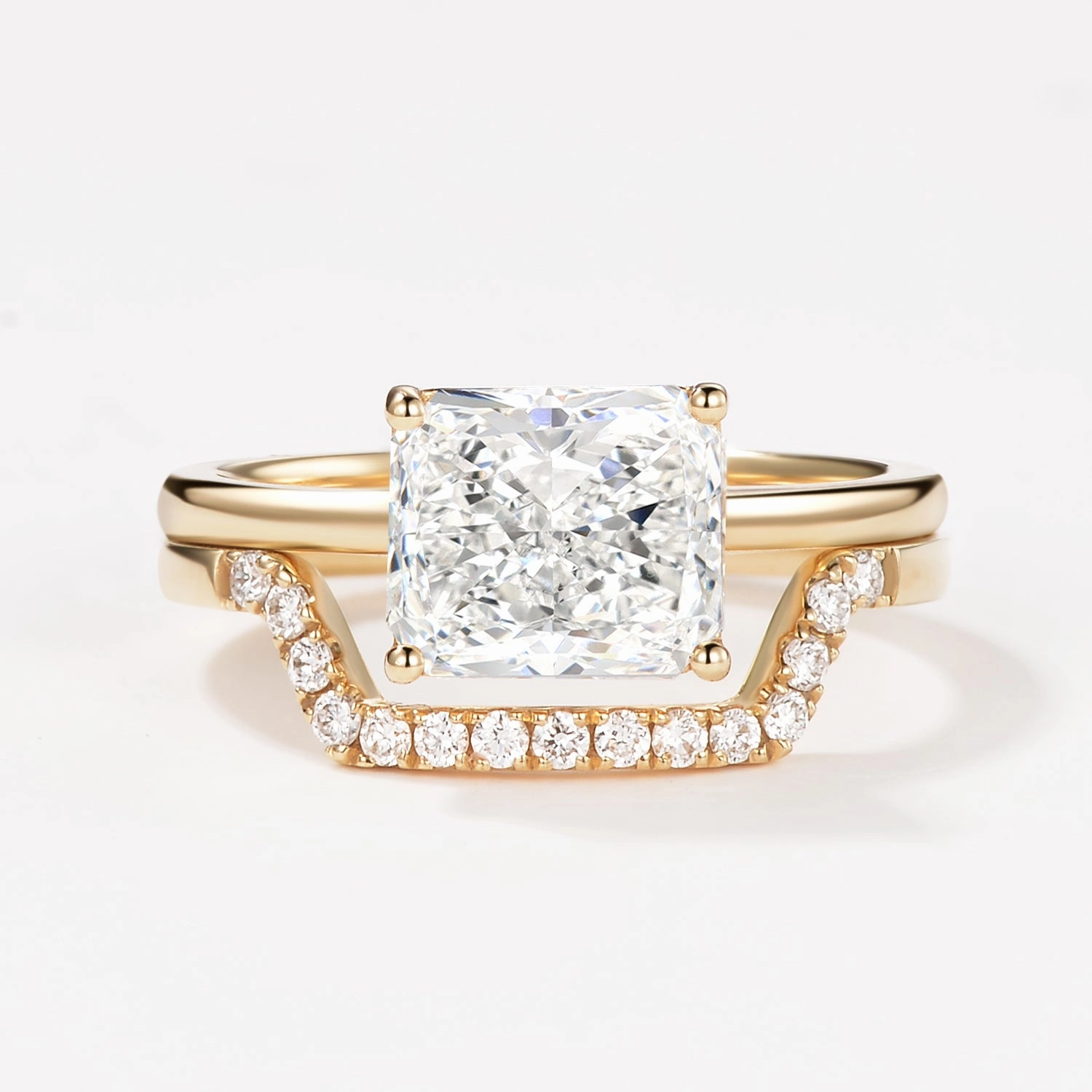 3.0ct Radiant Cut Moissanite Solitaire Ring Set 2pcs Everyday Gift Gifting Ready