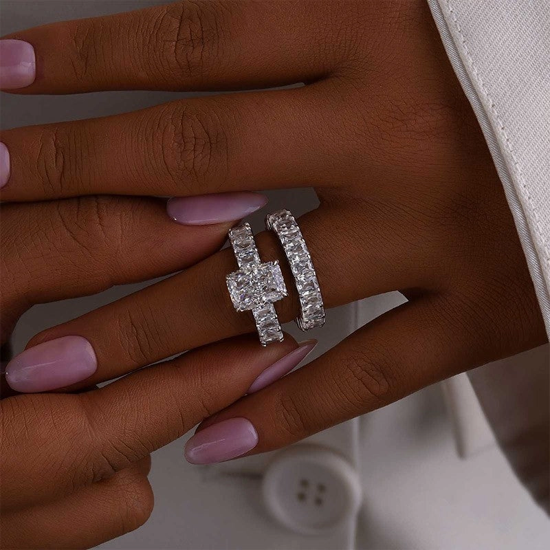 Alluring Charm Unique Radiance 3.5Ct Luxe Radiant Cut Engagement Ring Travel Ring With Radiant Cut Wedding Band