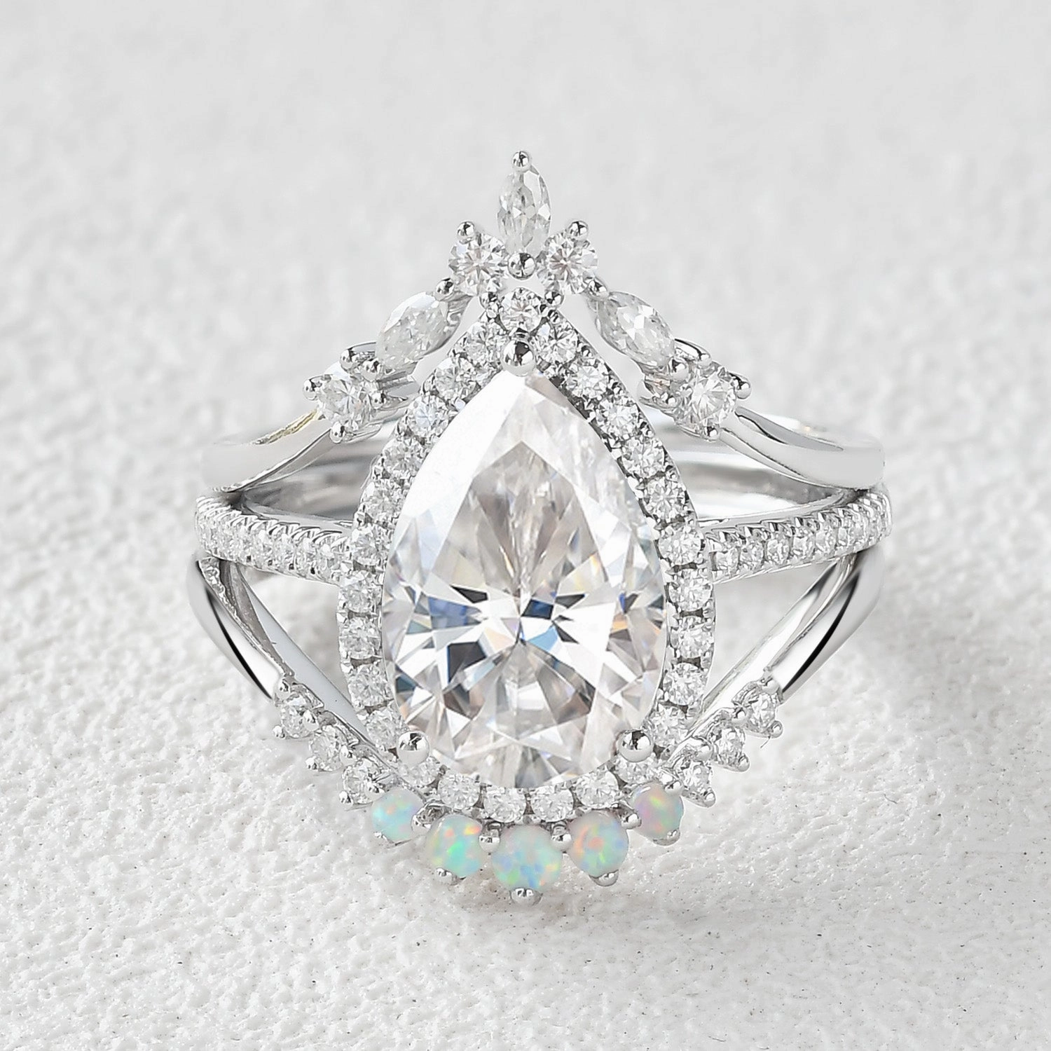 Layering Choice 3.5ct Pear Shaped Moissanite Inspired Ring Set 3pcs