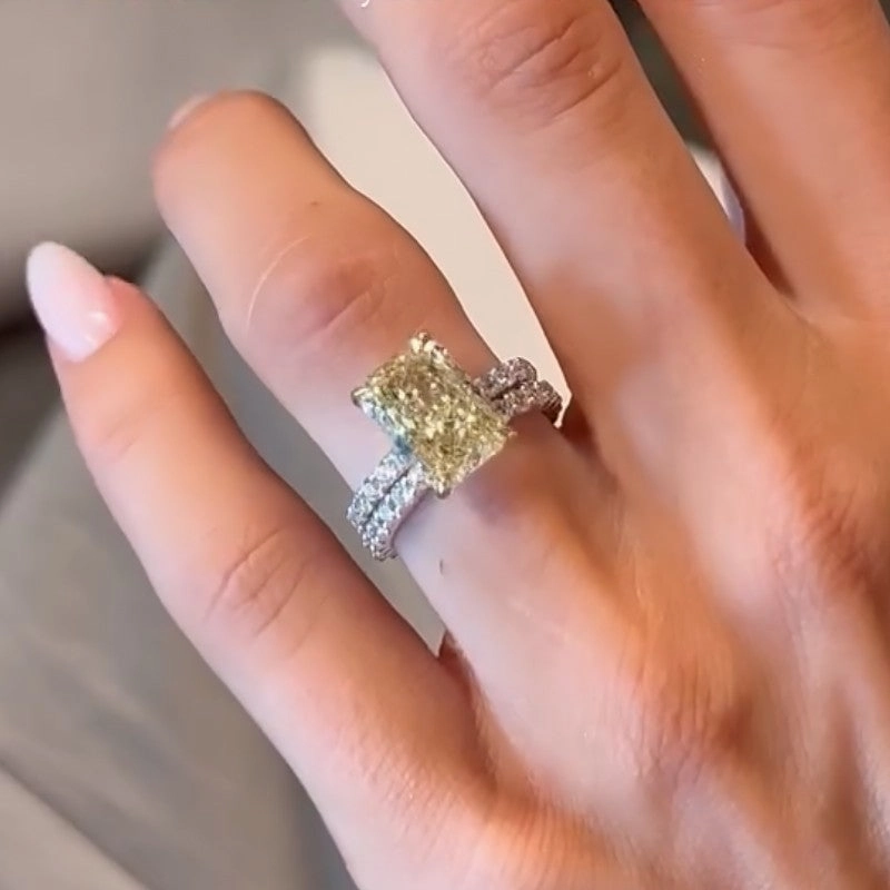 Crisp Edge Evening Set 3.5Ct Radiant Cut Wedding Ring Set With Open Wedding Band