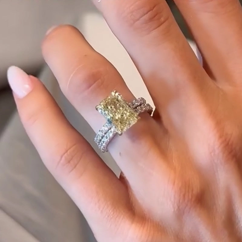 3.5Ct Radiant Cut Wedding Ring Set With Open Wedding Band Luxury Glow