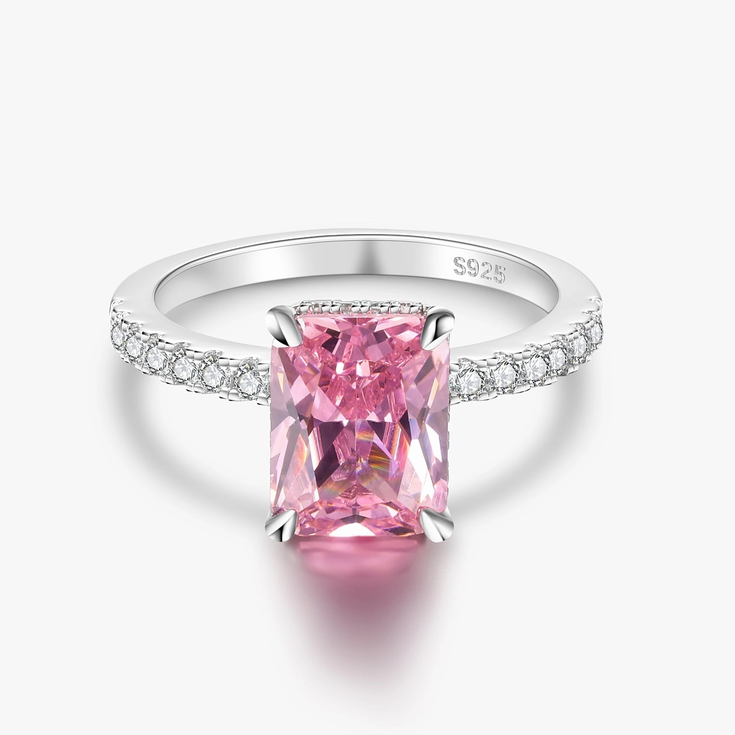 Radiant Craft Luxe Glow 3CT 925 Sterling Silver Radiant Pink Cubic Zirconia Ring