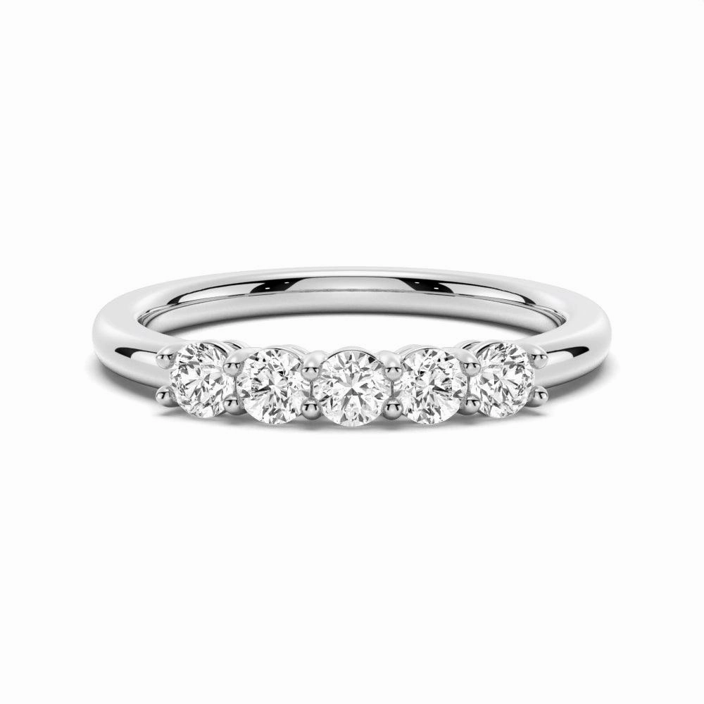 Glowing Details Perfect Pair 3mm 5 Stone Shared Prong Moissanite Anniversary Band
