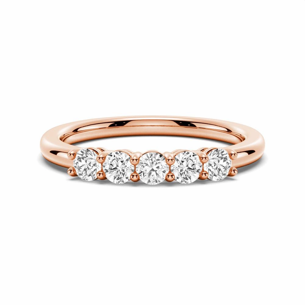 3mm 5 Stone Shared Prong Moissanite Anniversary Band Feminine Light Casual Detail