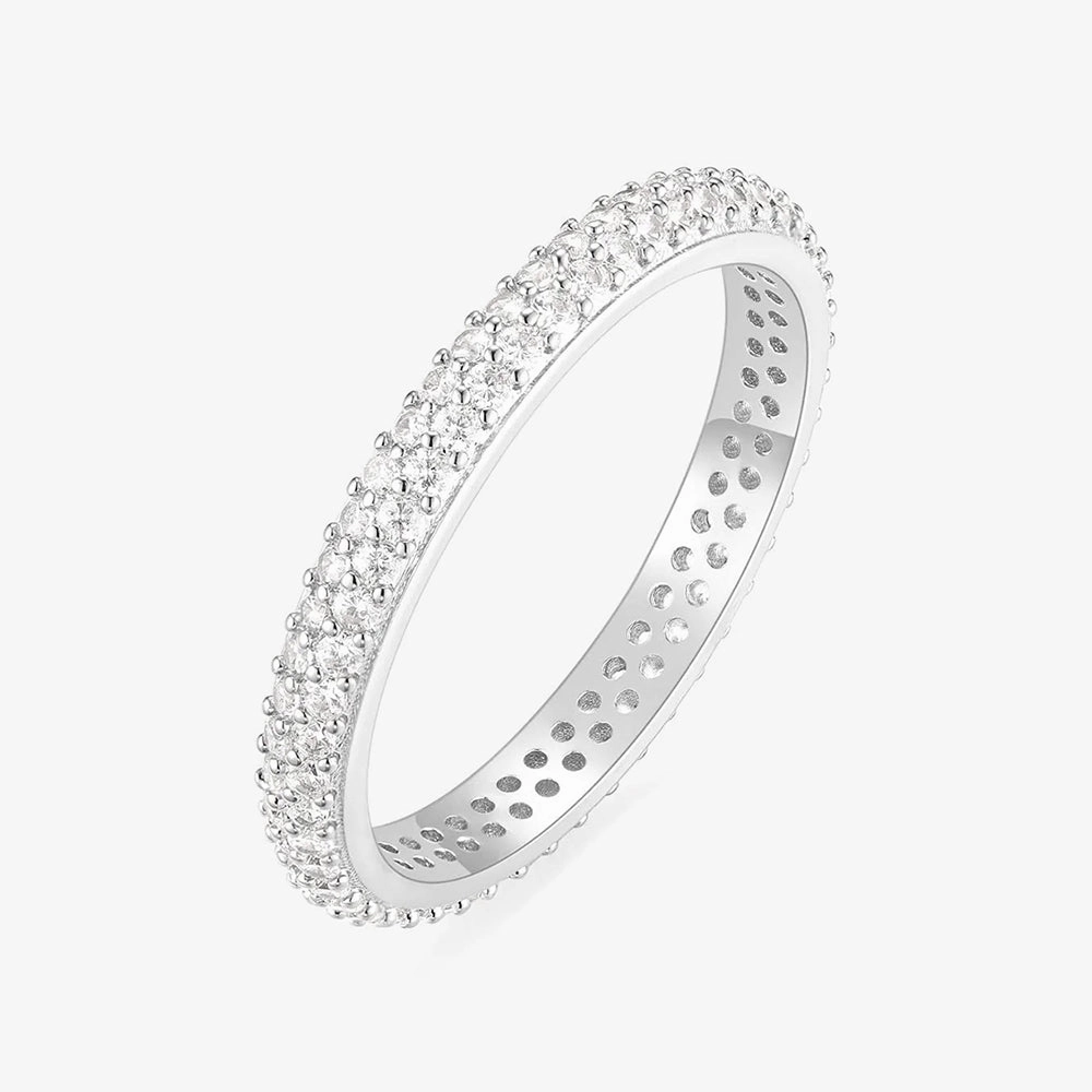 Timeless Jewelry Glam fit 3mm Anniversary Double Row Eternity Wedding Ring