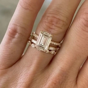 Bold Pieces Design Travel Mood 3PC 3.5Ct Emerald Cut Wedding Ring Set Travel Rings