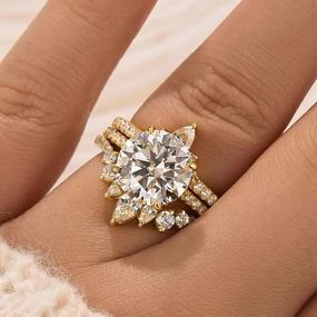 Luxury Gift Gleam Accent 3PC 4.0Carat Round Cut Wedding Ring Set With Two Curved Wedding Bands