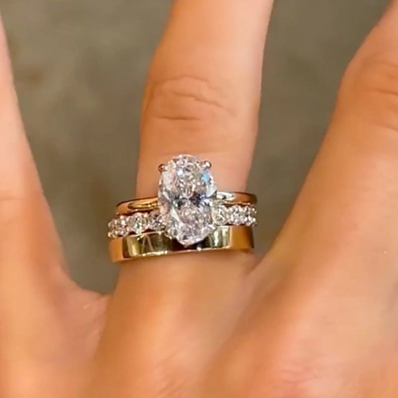 Handcrafted Shine Refined Highlight 3PC 4.0Ct Oval Cut Hidden Halo Wedding Ring Set Promise Rings For Her