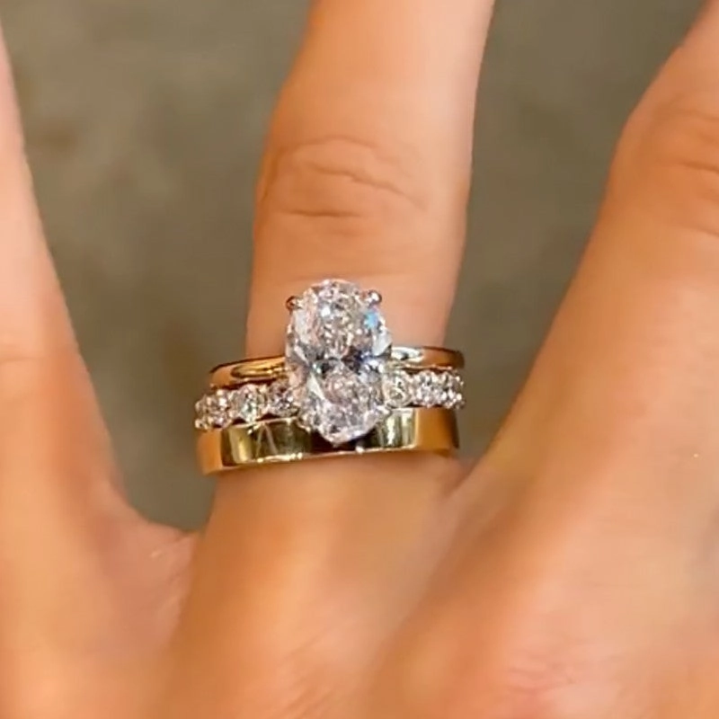 Finest Feature Bridal Touch 3PC 4.0Ct Oval Cut Hidden Halo Wedding Ring Set Promise Rings For Her