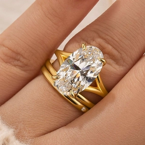 3PC 5.0Ct Oval Cut Split Shank Wedding Ring Set With Two Simple Wedding Bands Evergreen style Vibrant Sparkle
