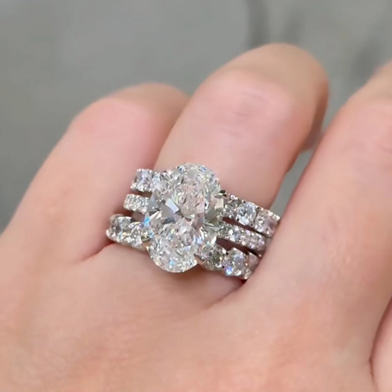 Fresh Accent Day To Night 3PC 6.0Ct Oval Cut Wedding Ring Set With Two Classic Round Cut Wedding Bands