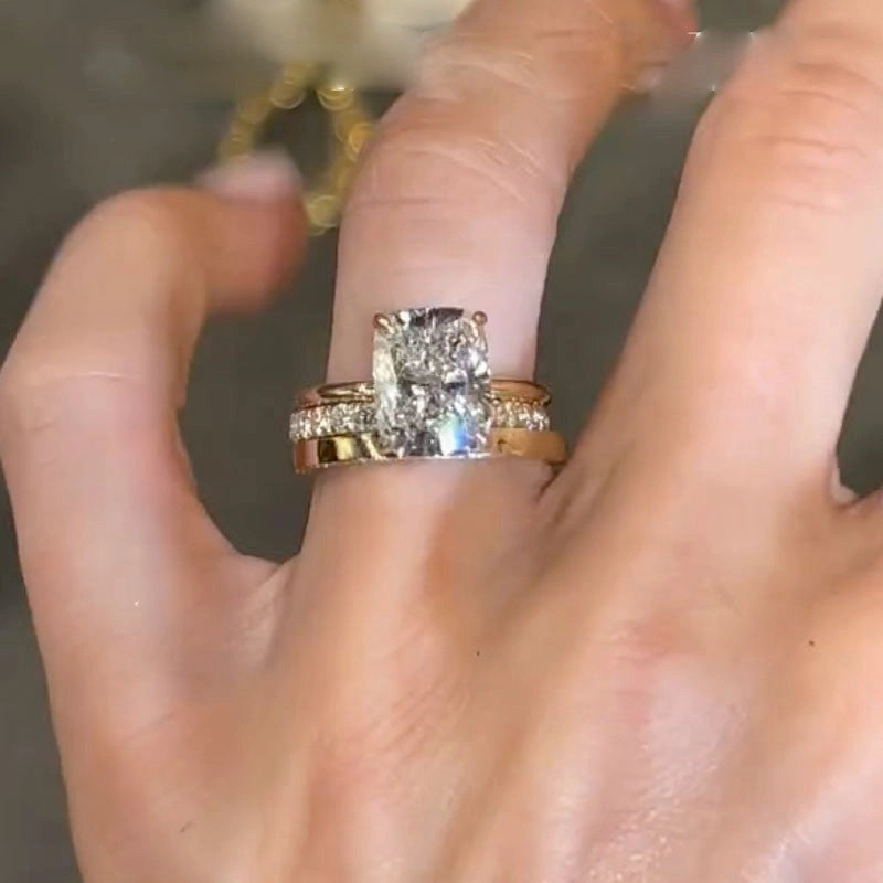 3PC 6.5Ct Elongated Cushion Cut Wedding Ring Set With Classic Wedding Bands Luxury Casual