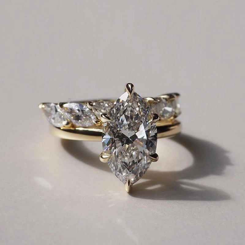 4.0 Ct Simulated Diamond Marquise Cut Wedding Ring For Travel With Eternity Wedding Band Luxury Craft