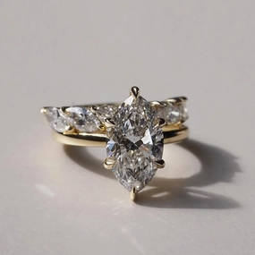 Crafted Accent Fashion Muse 4.0 Ct Simulated Diamond Marquise Cut Wedding Ring For Travel With Eternity Wedding Band