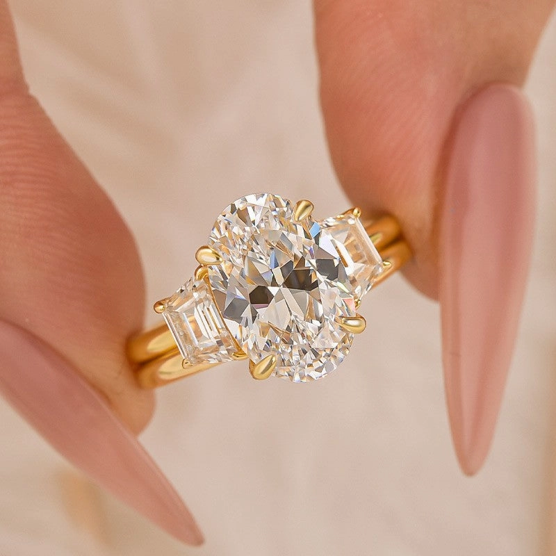 Shiny Jewels Timeless Duo 4.0Ct Oval Cut Insert Wedding Ring Set With Open Engagement Ring Enhancer