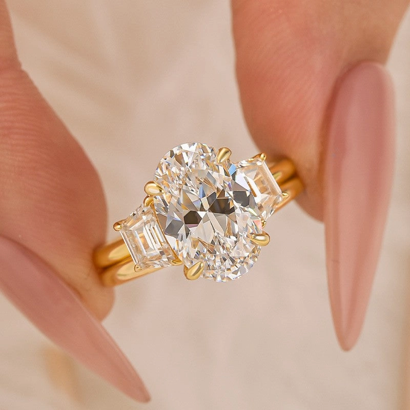 4.0Ct Oval Cut Insert Wedding Ring Set With Open Engagement Ring Enhancer Elegant Vibe