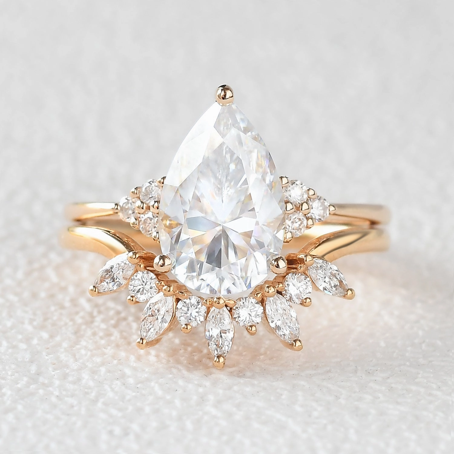 Impeccable Touch Shiny Embellishments 4.0ct Pear Moissanite Cluster Engagement Ring Set 2pcs