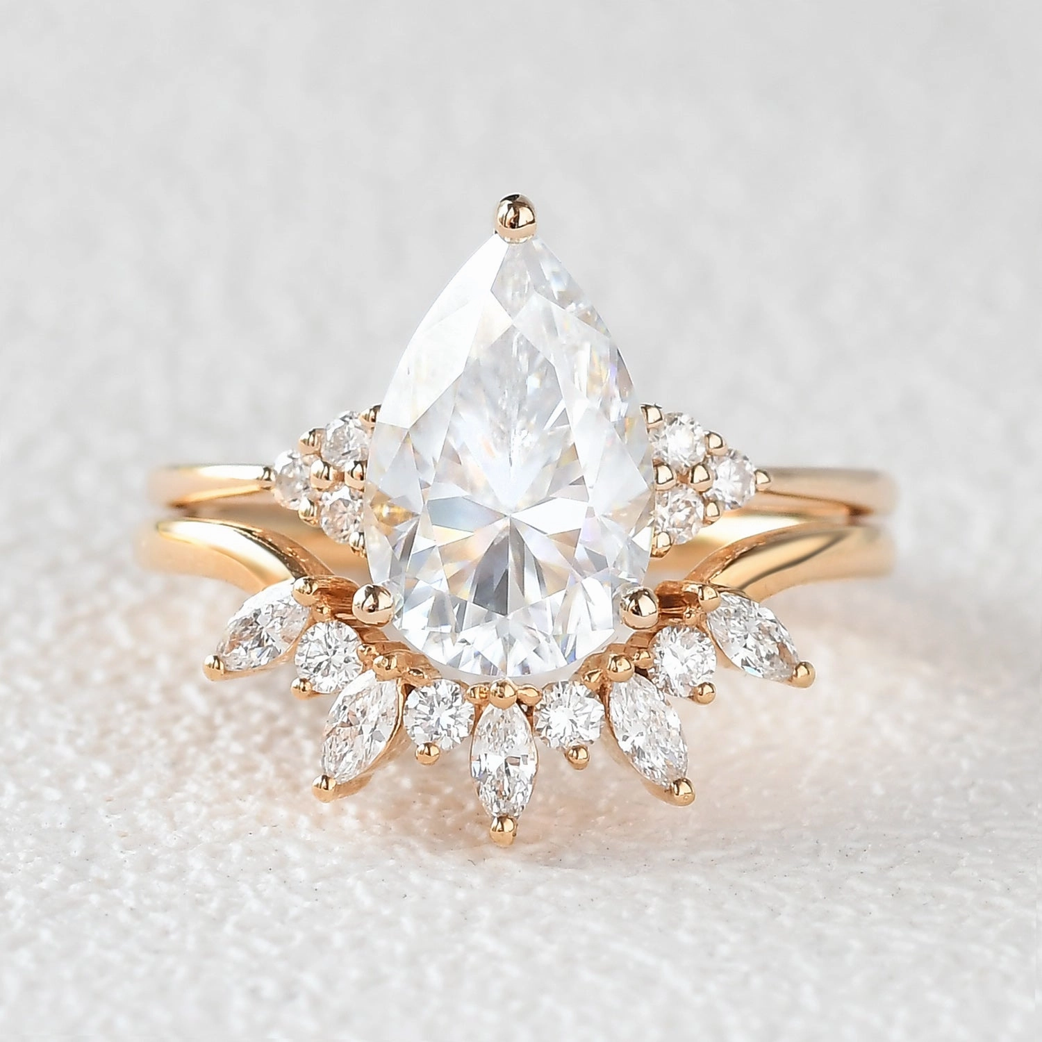 Eye-Catching Craft Date night 4.0ct Pear Moissanite Cluster Engagement Ring Set 2pcs