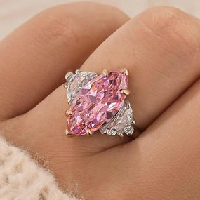 4.0Ct Pink Marquise Cut Three Stone Engagement Ring Travel Ring In Sterling Silver Romantic Accent