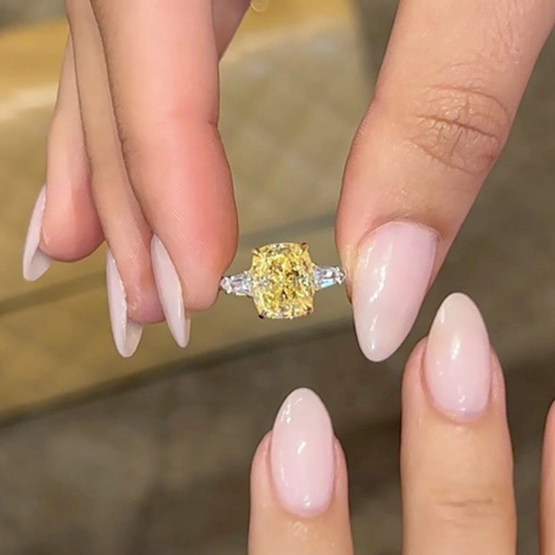 Handmade Details Timeless Craft Shine 4.0Ct Yellow Stone Cushion Cut Side Stone Engagement Ring Travel Ring