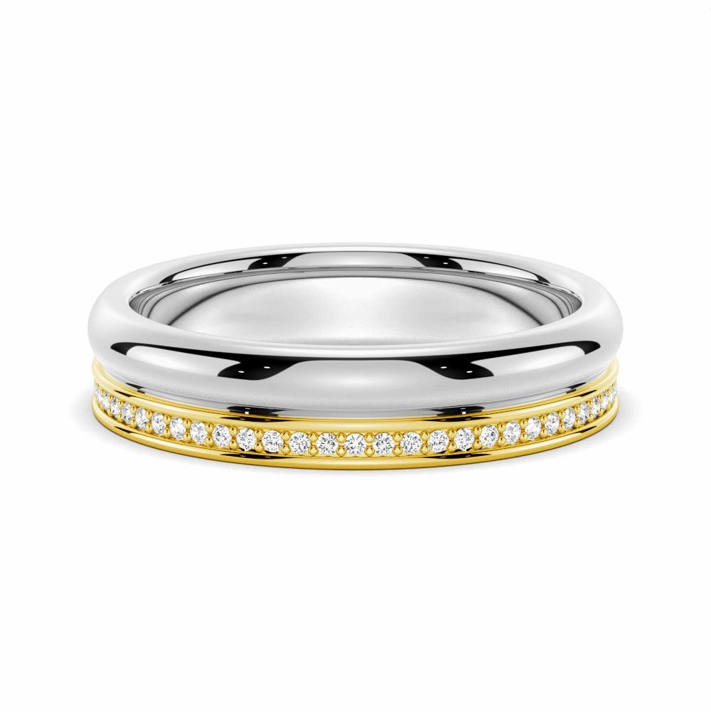4.2mm Polished Finish Two Tone Wedding Band With Pave Edge Smart Casual