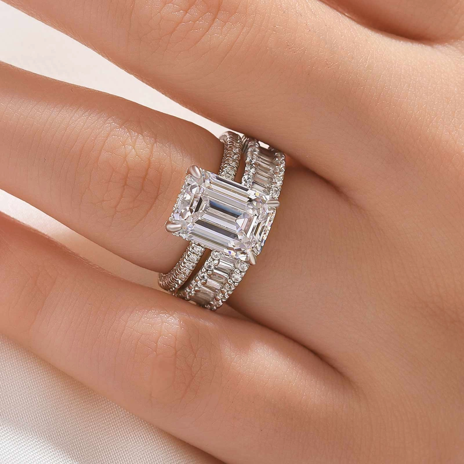 Distinctive pieces 4.5Ct Emerald Cut Wedding Ring Set With Emerald Cut Wedding Band