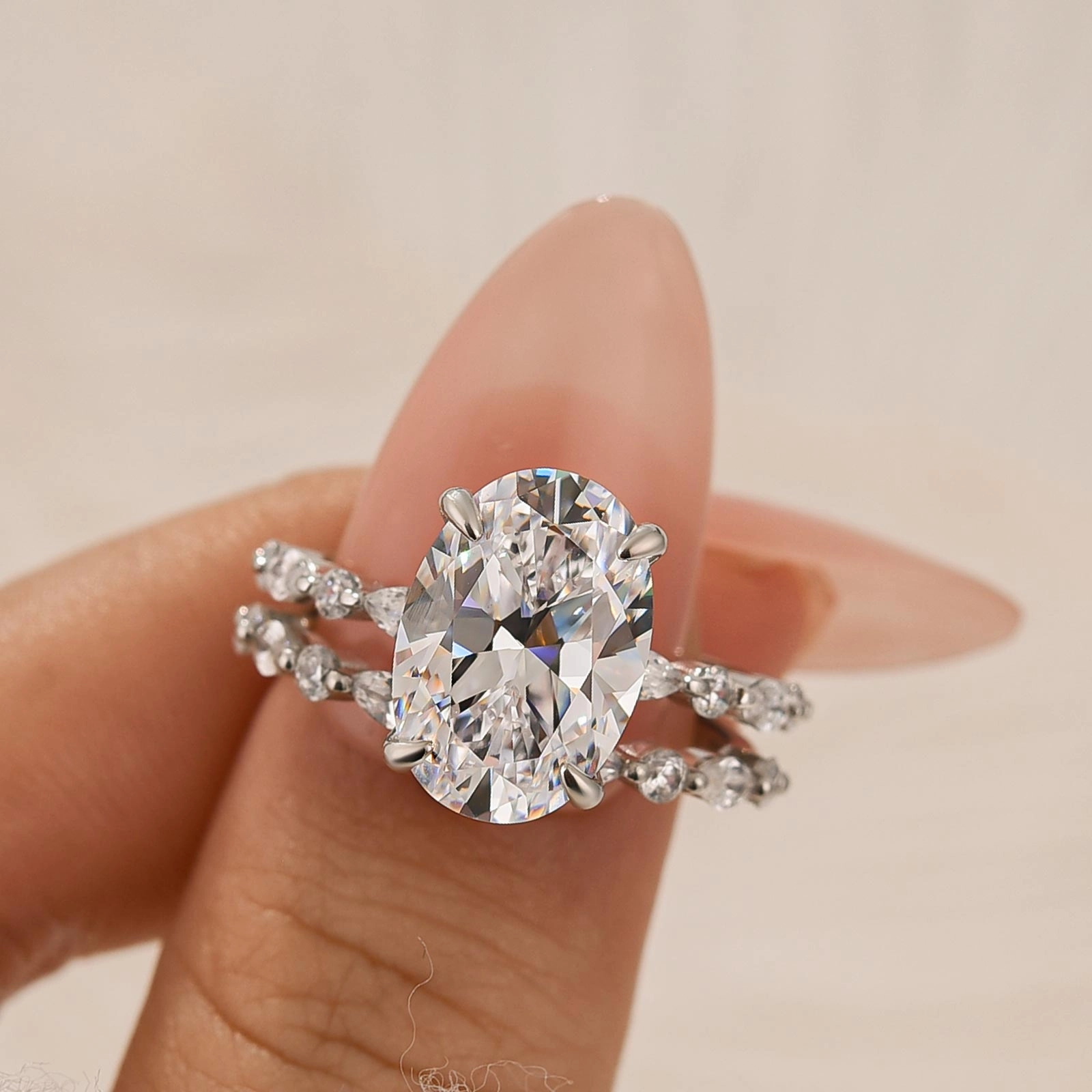 Sophisticated Embellishments 4.5Ct Oval Cut Engagement Ring With Classic Wedding Bands