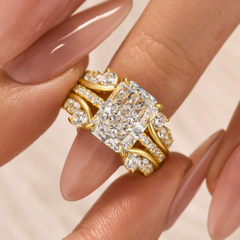 4.5Ct Radiant Cut Insert Wedding Ring Set With Engagement Ring Enhancer Fresh Statement Starry Night