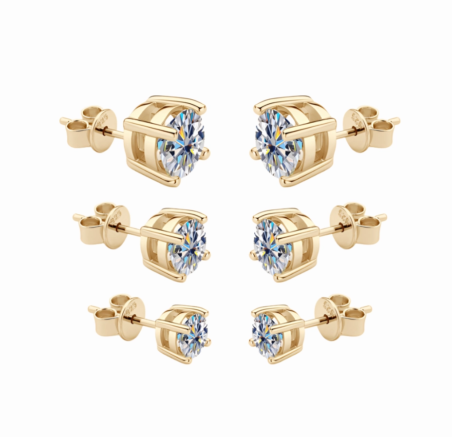 4-Prong Gold Round Minimalist Simple Diamond Earrings | S925 | Moissanite Graceful Embellishment Dainty Item