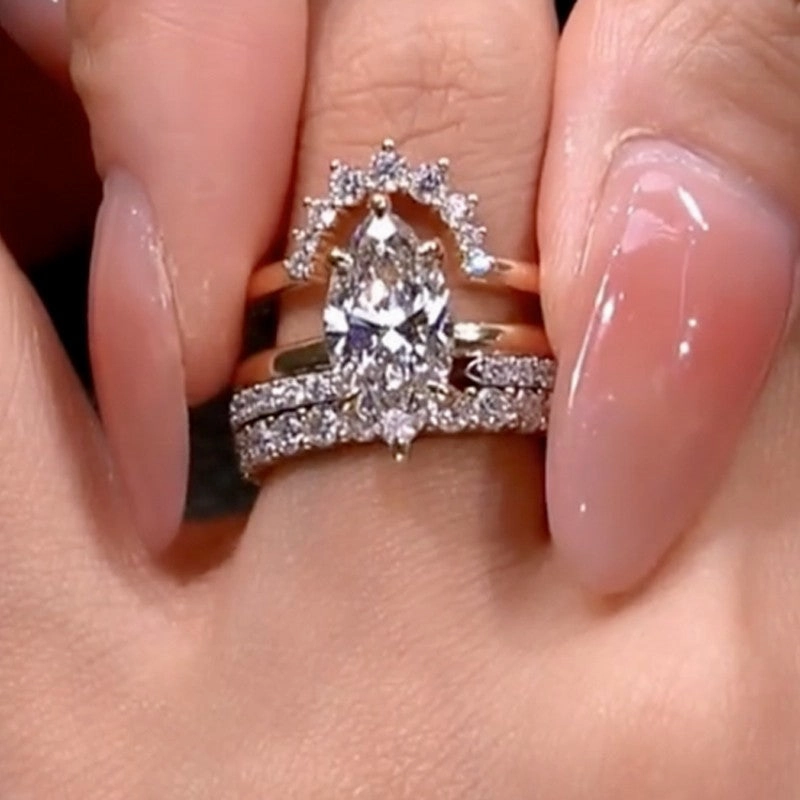 Timeless Look Modern feature 4PC 4.0 Carat Marquise Cut Wedding Ring Set In Sterling Silver