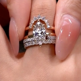 Engagement Accent 4PC 4.0 Carat Marquise Cut Wedding Ring Set In Sterling Silver