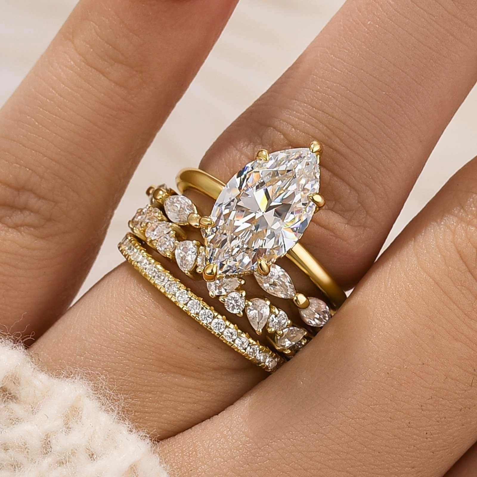 Night Shine 4PC 4.0Ct Marquise Cut Wedding Ring Travel Rings In Sterling Silver