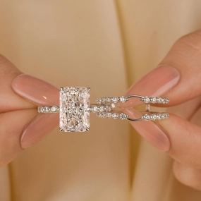 Luxurious Detail Timeless Craftwork 5.0Ct Radiant Cut Insert Wedding Ring Set With Jacket Wedding Band