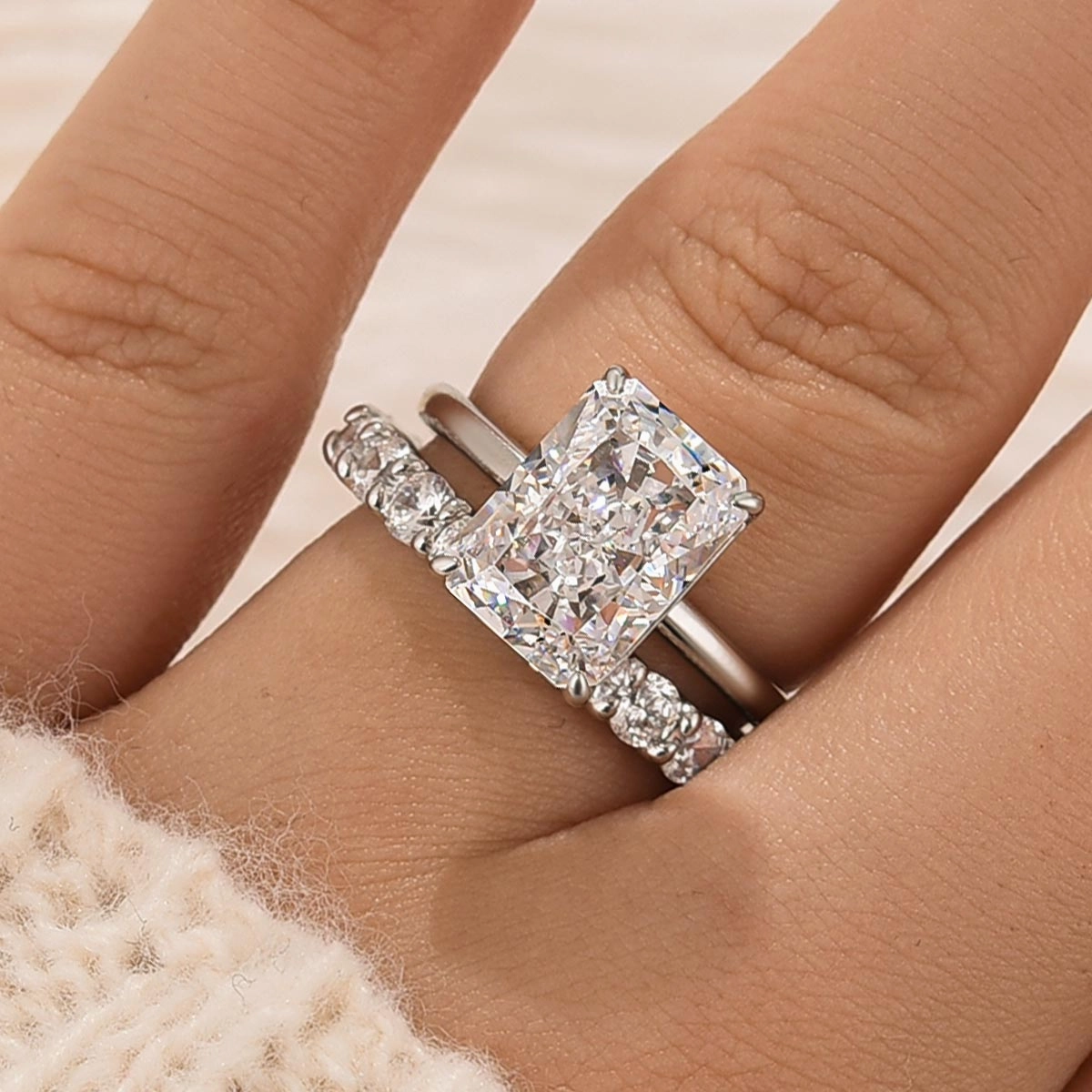 5.0Ct Radiant Cut Promise Ring For Her With Round Cut Wedding Band Chic Design