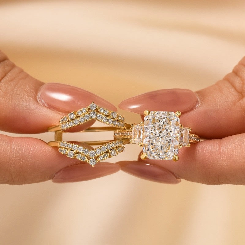 5.0Ct Radiant Cut Three Stone Wedding Ring For Her With Insert Ring Precious Shine Alluring Shine