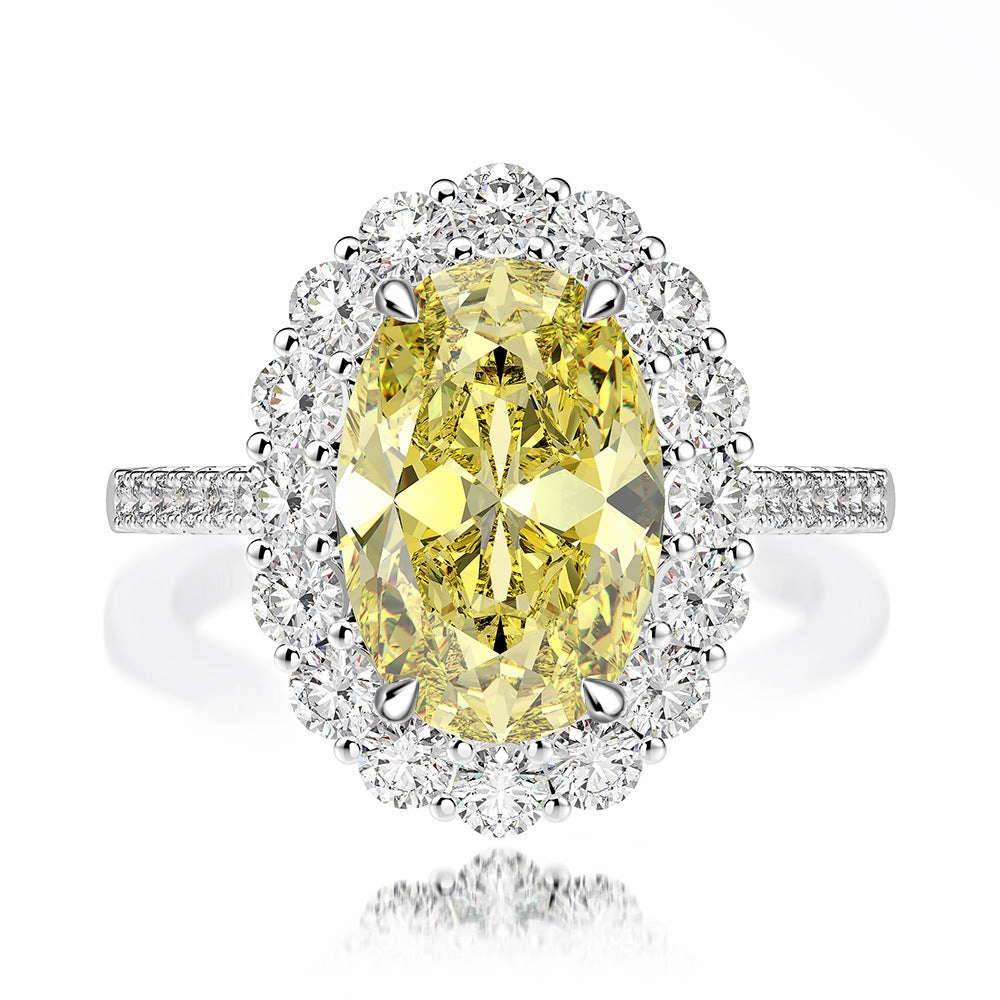 5.6 Carat Lemon Yellow Oval Diamond Ring in 925 Sterling Silver Spring Collection
