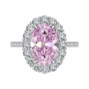 Brilliant Adornment Low key style 5.6 Carat Light Pink Oval Diamond Ring in 925 Sterling Silver
