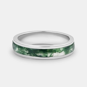 5mm Minimalist Moss Agate Inlay Couple Men's Wedding Band Travel Friendly