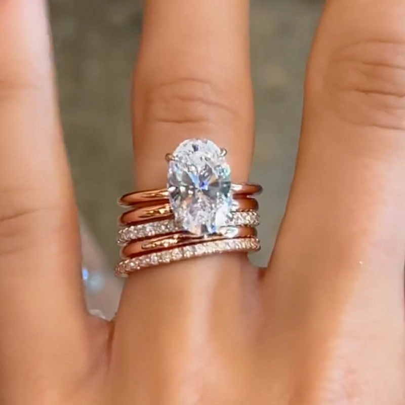 Timeless Wardrobe Bright Highlight 5PC 4.0Ct Oval Cut Wedding Ring Set With Classic Wedding Bands