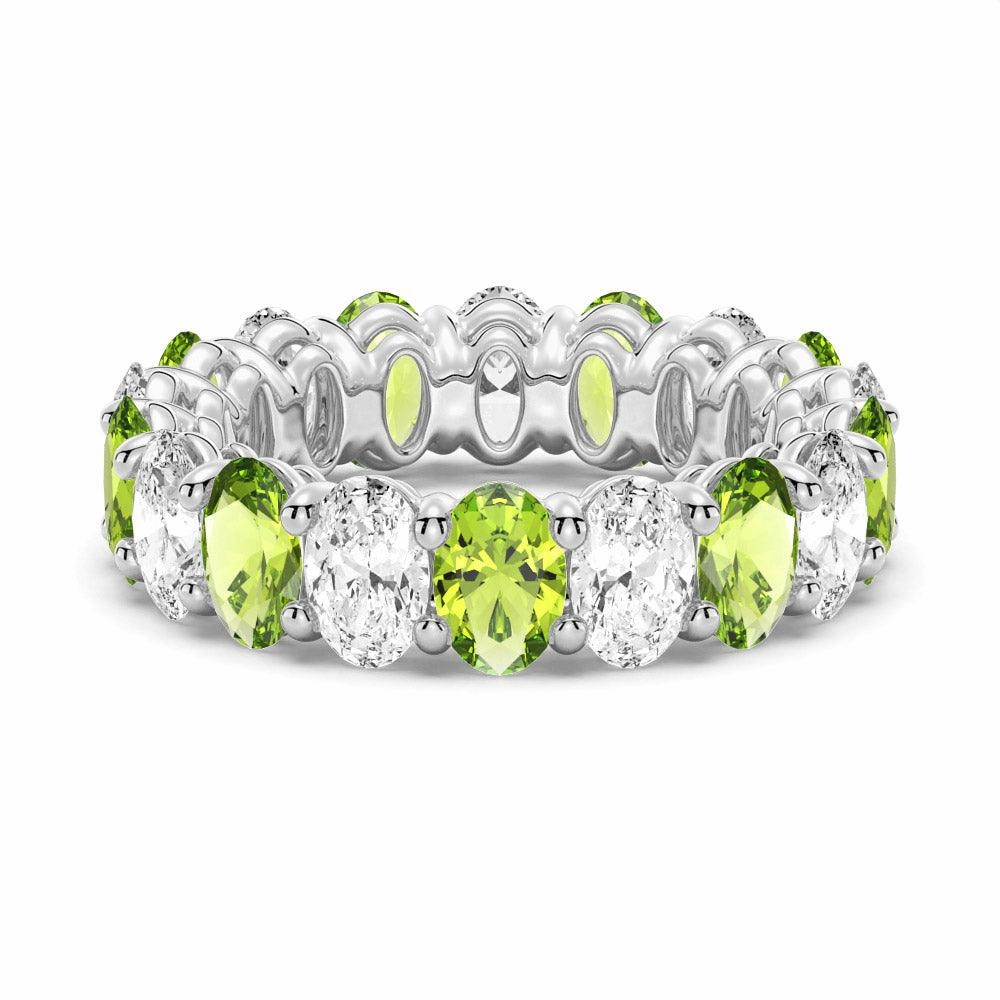 Glamourous Piece Casual Fit 6.6 CT. Lab Grown White Sapphire with Green Peridot Gemstone Band