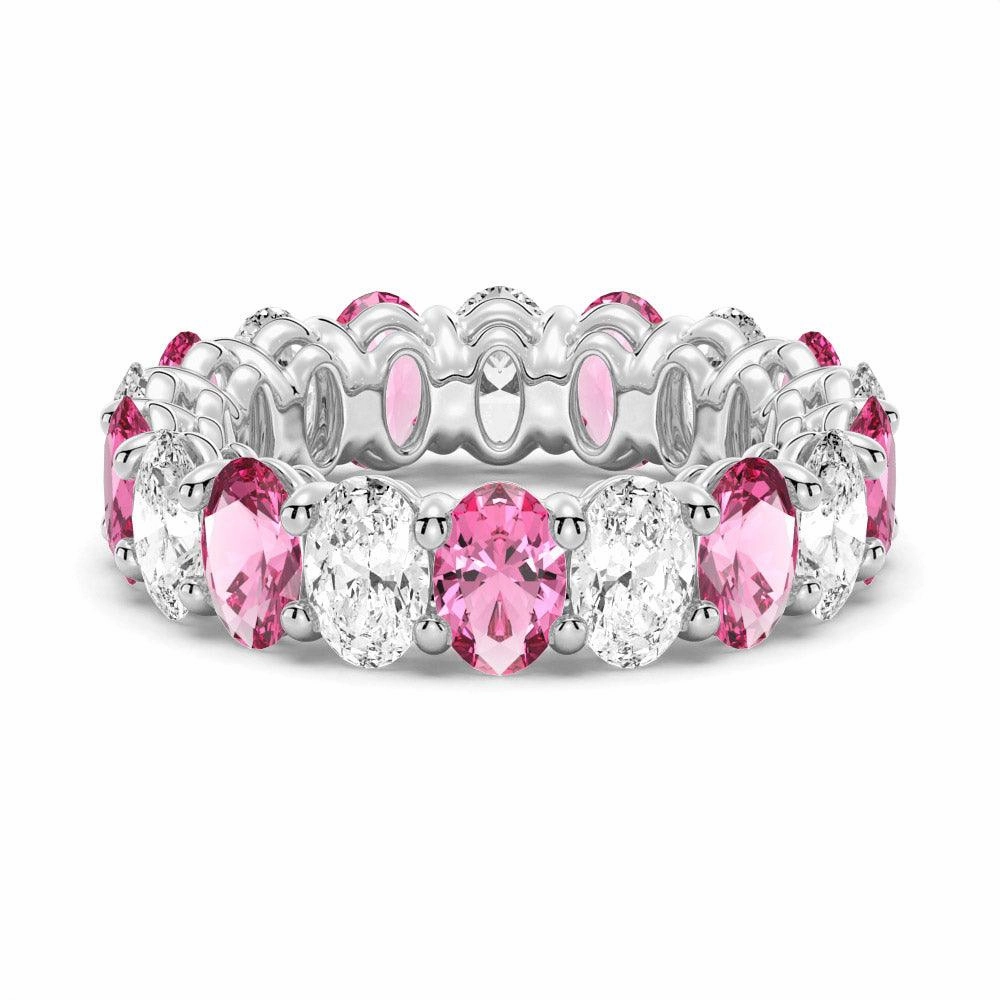 Classic Finish Exclusive Shine 6.6 CT. Lab Grown White Sapphire with  Pink Tourmaline Gemstone Band