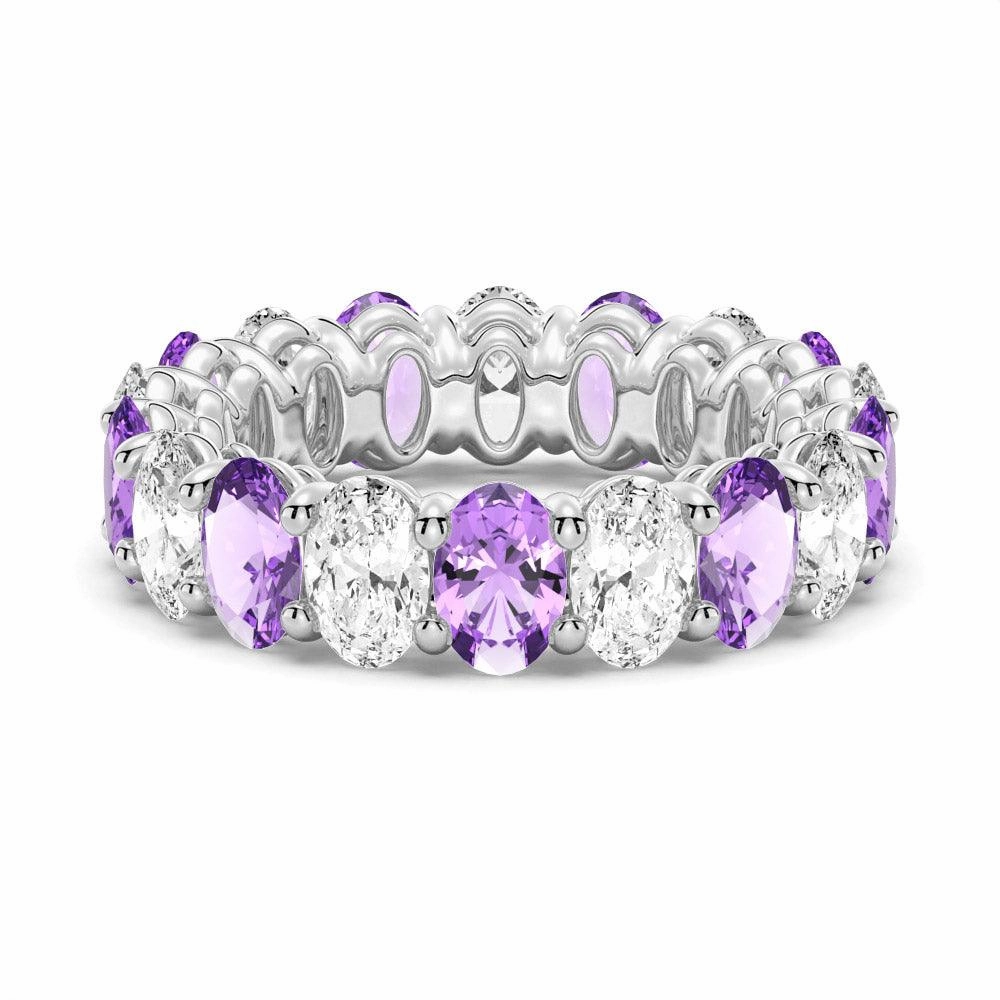 Vibrant Detail Polished Layer 6.6 CT. Lab Grown White Sapphire with Purple  Amethyst  Gemstone Band
