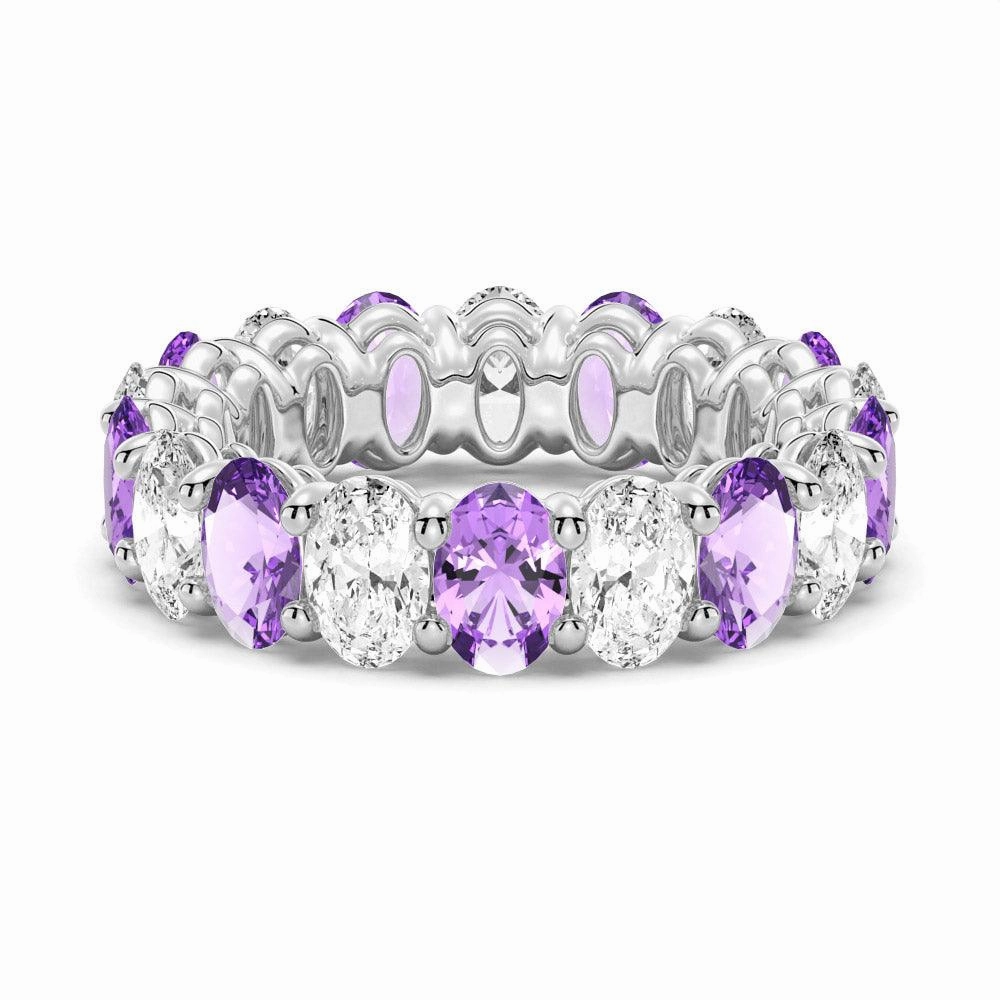 6.6 CT. Lab Grown White Sapphire with Purple  Amethyst  Gemstone Band Fresh Edge