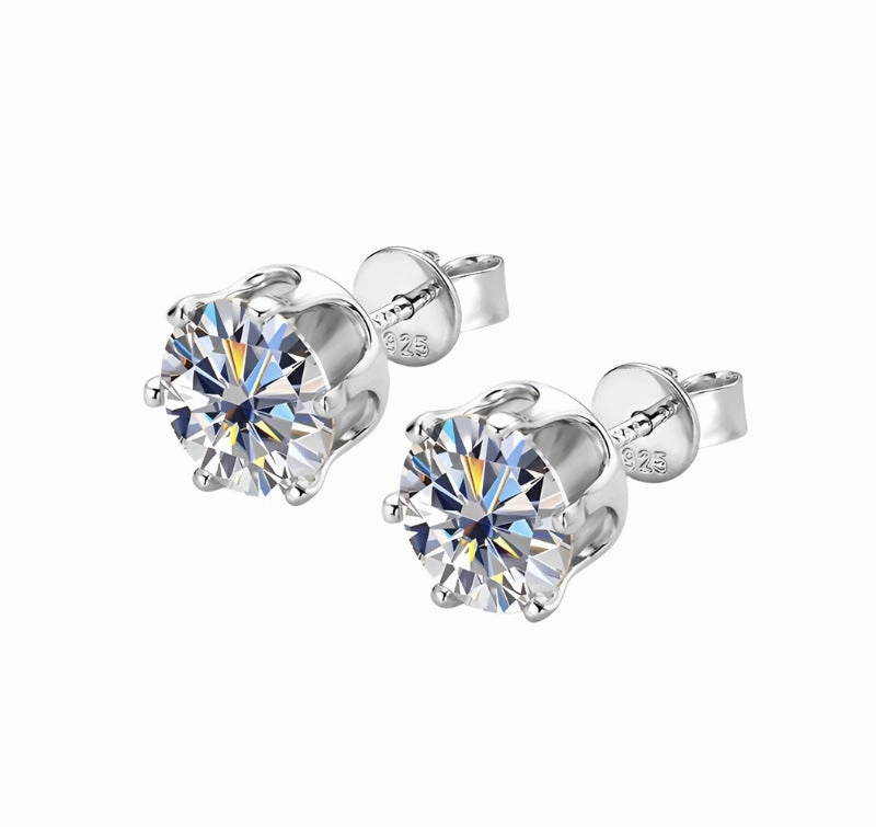 High-Quality Accessory Dull Ornament 6-Prong Round Brilliant Stud Earrings | S925 | Moissanite